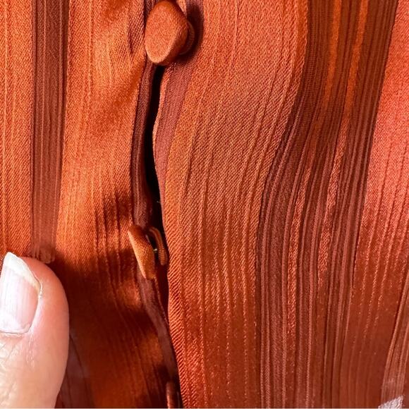 Chico's Rust Orange Shadow-Stripe Neck Tie Long Sleeved Blouse Size US 12/14 - Picture 3 of 7
